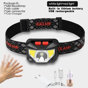 Rechargeable LED Powerfull Headlamp Flashlight USB Waterproof Headlamp Motion Body Sensor Headlight For Adults & Kids Camping Flashlight Outdoors Camping Running Biking Fishing