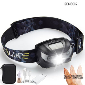 Rechargeable LED Powerfull Headlamp Flashlight USB Waterproof Headlamp Motion Body Sensor Headlight For Adults & Kids Camping Flashlight Outdoors Camping Running Biking Fishing