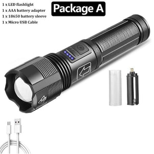 Rechargeable Tactical Flashlight USB LED High Quality Zoomable Torchlight High Lumen Super Bright Flashlight Waterproof Flashlight For Outdoor  Best Camping Hiking Riding Flashlight