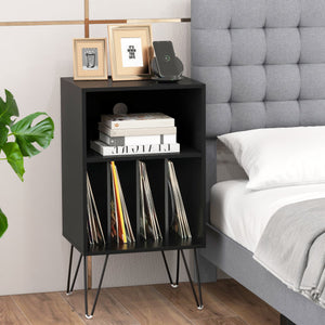 Record Player Stand with Charging Station for Living Room Bedroom-Black
