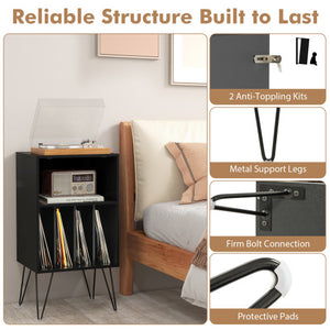 Record Player Stand with Charging Station for Living Room Bedroom-Black