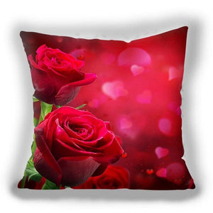 Red Flower Cushion Pillow Covers Love Pillow Covers Decorative Linen Square Couple Cushion Cases Home Decor Polyester Throw Pillow Case Super Soft Short Plush Cushion Cover Festive Home Decorative Cushions 45X45CM