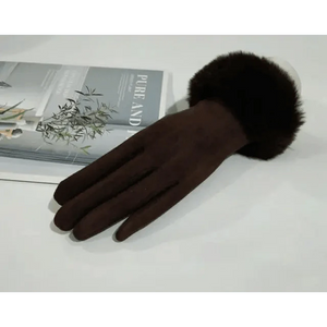 Red Winter Warm One Size Touch Screen Glove Female Fur Thick Driving Comfortable Gloves For Autumn