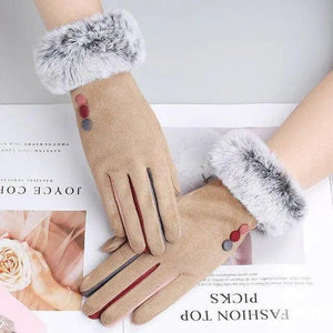 Red Winter Warm One Size Touch Screen Glove Female Fur Thick Driving Comfortable Gloves For Autumn