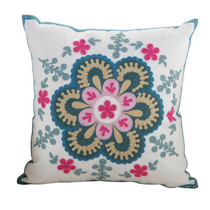 100% Cotton Embroidery Flower Pattern Pillow Cover Home Decoration Sofa Cushion Cover Housewarming Gift Pillow Case Decorative Embroidered Pillow Cover Handmade Cotton Cover For Throw Pillows Beautiful Modern Floral Patterns 45x45cm