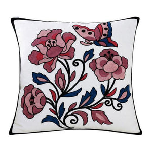 100% Cotton Embroidery Flower Pattern Pillow Cover Home Decoration Sofa Cushion Cover Housewarming Gift Pillow Case Decorative Embroidered Pillow Cover Handmade Cotton Cover For Throw Pillows Beautiful Modern Floral Patterns 45x45cm