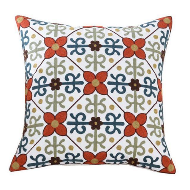 100% Cotton Embroidery Flower Pattern Pillow Cover Home Decoration Sofa Cushion Cover Housewarming Gift Pillow Case Decorative Embroidered Pillow Cover Handmade Cotton Cover For Throw Pillows Beautiful Modern Floral Patterns 45x45cm