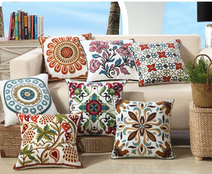 100% Cotton Embroidery Flower Pattern Pillow Cover Home Decoration Sofa Cushion Cover Housewarming Gift Pillow Case Decorative Embroidered Pillow Cover Handmade Cotton Cover For Throw Pillows Beautiful Modern Floral Patterns 45x45cm