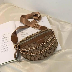 Retro Waist Bag PU Leather Fanny Pack Purse Leather with Gold Chain Strap Stylish Waist Pack Women Belt Bag Multifunctional Chest Bag