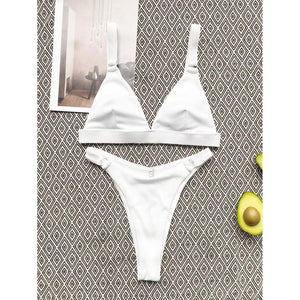 Rib Ring Linked High Cut Bikini Swimsuit