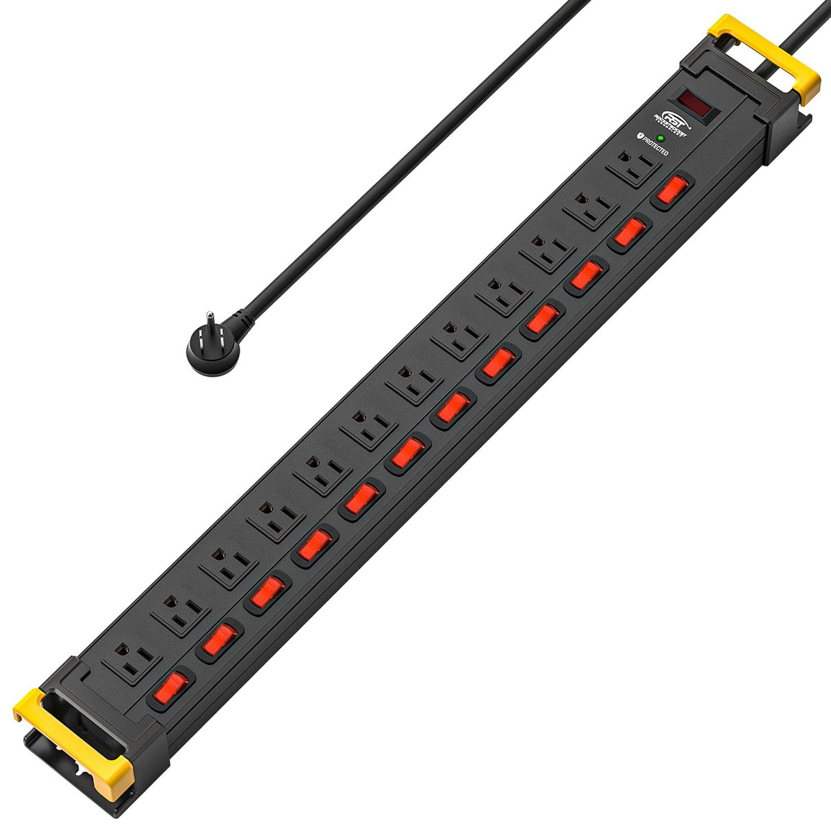 CRST Mountable 12 Outlets Individual Switches Metal Power Strip Surge Protector with Cord Holder, 9FT Flat Plug Power Cord, 1020J Protection 36 Months Warranty