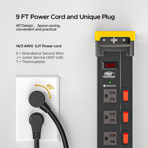 CRST Mountable 12 Outlets Individual Switches Metal Power Strip Surge Protector with Cord Holder, 9FT Flat Plug Power Cord, 1020J Protection 36 Months Warranty