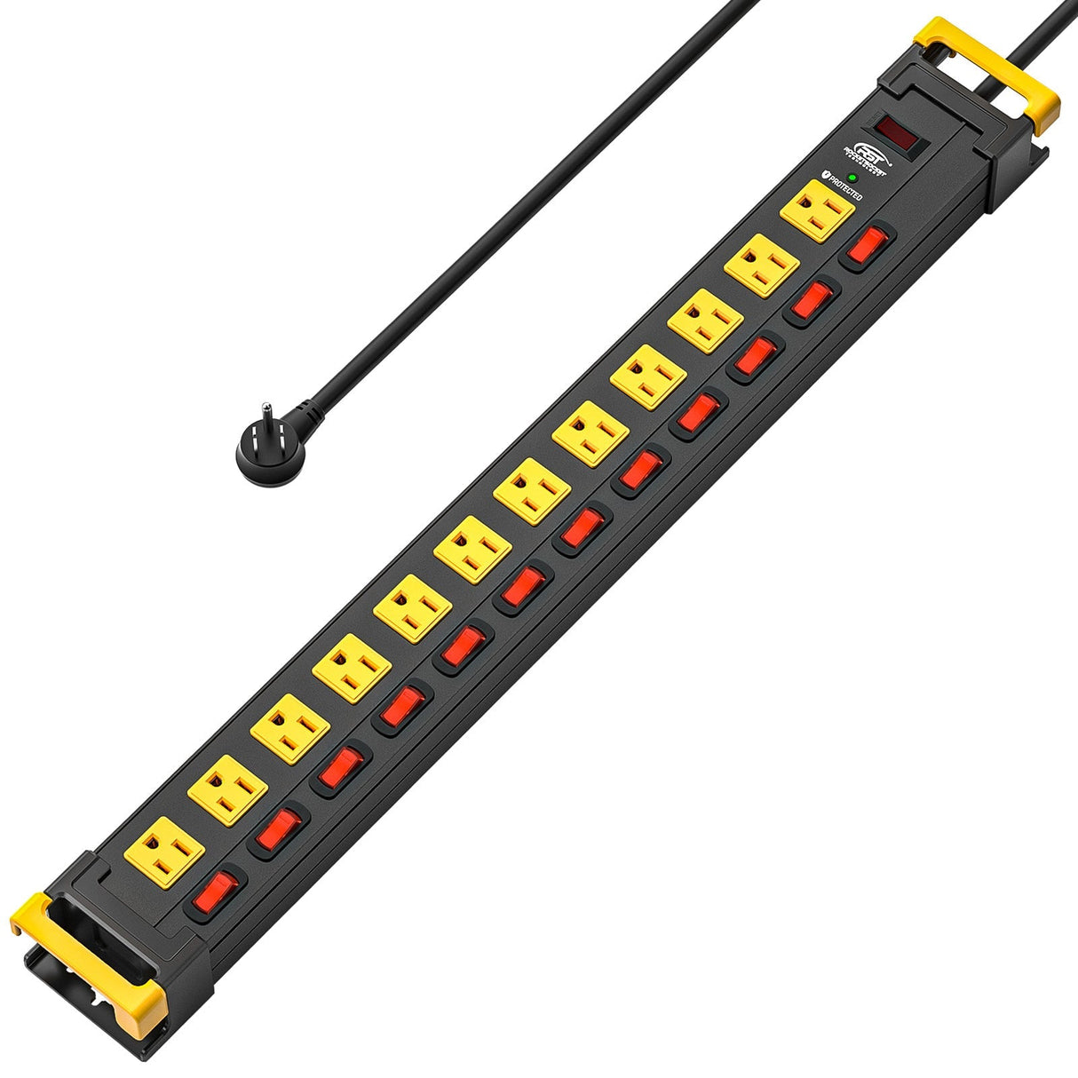 CRST Mountable 12 Outlets Individual Switches Metal Power Strip Surge Protector with Cord Holder, 9FT Flat Plug Power Cord, 1020J Protection 36 Months Warranty