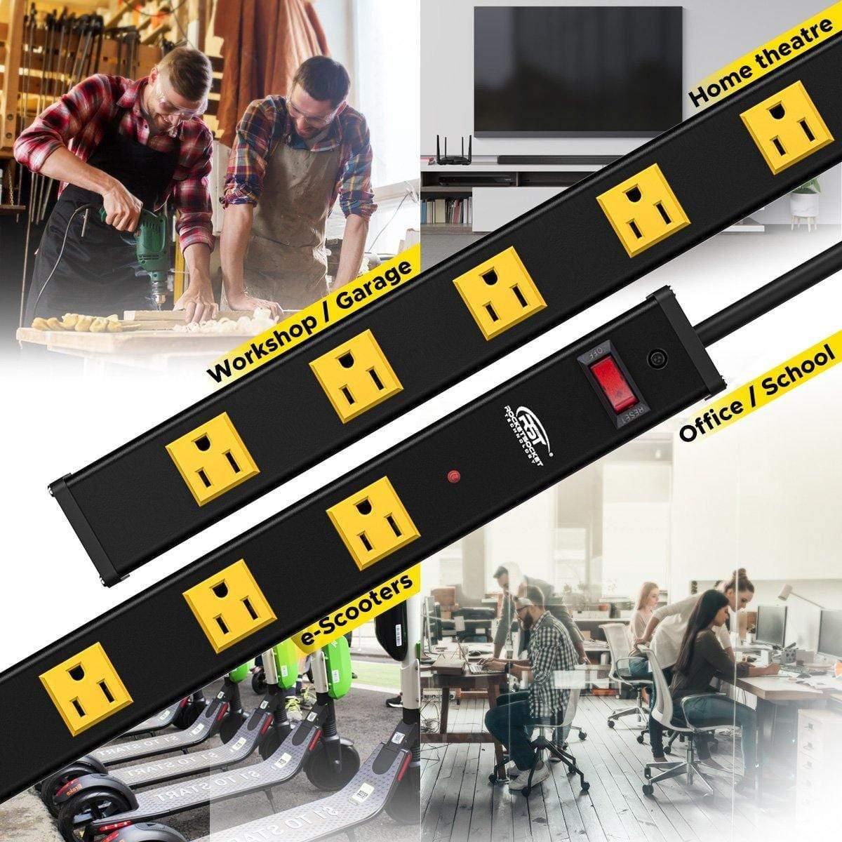 CRST Wideoutlets 2.6" Wide Spaced 12 Outlets Mountable Metal Power Strip Surge Protector with 1800 Joule Protection & EMI Filter Heavy Duty Construction 15A Circuit Breaker Included