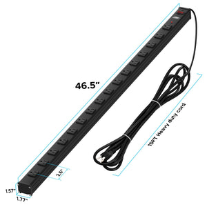 CRST 2.6" Wide Space 16 Outlets Mountable Metal Long Power Strip Surge Protector, Optional 15FT/6FT Power Cord, Mounting Brackets Included
