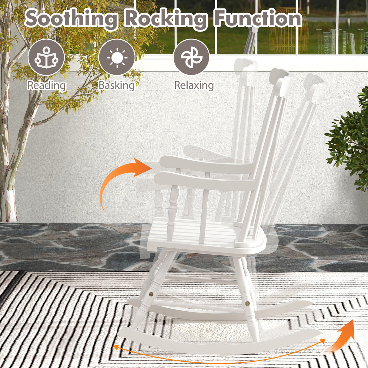 Rocking Chair with Solid Wooden Frame for Garden and Patio-White