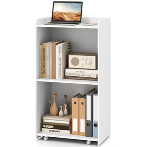 Rolling Podium Stand with 2 Shelves and Lockable Wheels-White