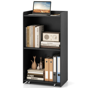 Rolling Podium Stand with 2 Shelves and Lockable Wheels-Black