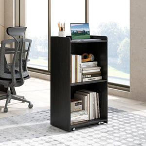 Rolling Podium Stand with 2 Shelves and Lockable Wheels-Black