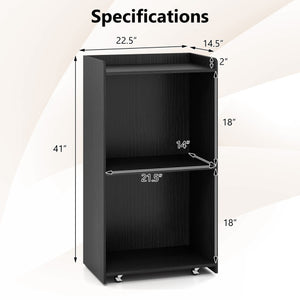 Rolling Podium Stand with 2 Shelves and Lockable Wheels-Black