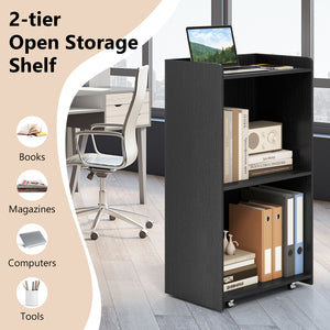 Rolling Podium Stand with 2 Shelves and Lockable Wheels-Black