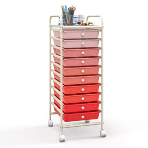 10 Drawer Rolling Storage Cart Organizer with 4 Universal Casters-Gradient Pink by DirectDeals