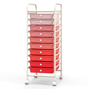 10 Drawer Rolling Storage Cart Organizer with 4 Universal Casters-Gradient Pink by DirectDeals
