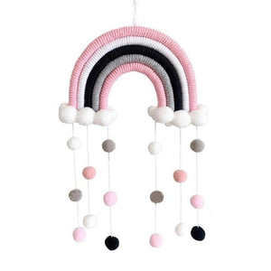 Room Decoration Handmade Woven Cotton Rope Rainbow Hanging Decoration Rainbow with Pom Pom Ball Wall Hanging Garlands for Kids Room Baby Shower Party Supplies Wall Hanging Decor With Felt Ball Photo Props