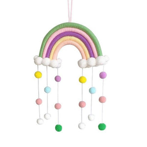 Room Decoration Handmade Woven Cotton Rope Rainbow Hanging Decoration Rainbow with Pom Pom Ball Wall Hanging Garlands for Kids Room Baby Shower Party Supplies Wall Hanging Decor With Felt Ball Photo Props
