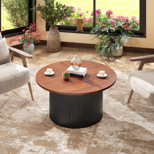 Round Coffee Table with Solid Wood Frame and Wooden Top-Walnut