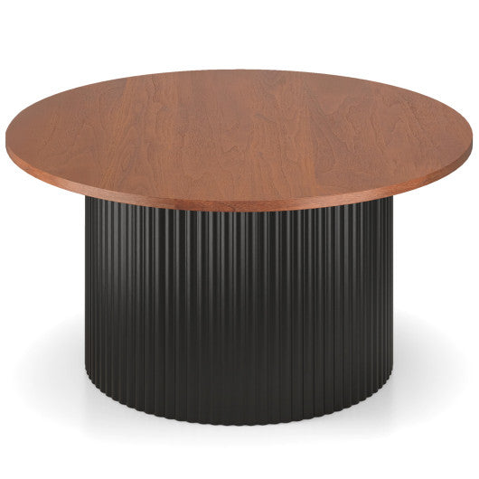 Round Coffee Table with Solid Wood Frame and Wooden Top-Walnut