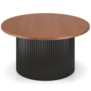 Round Coffee Table with Solid Wood Frame and Wooden Top-Walnut