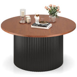 Round Coffee Table with Solid Wood Frame and Wooden Top-Walnut
