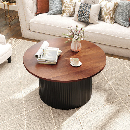 Round Coffee Table with Solid Wood Frame and Wooden Top-Walnut