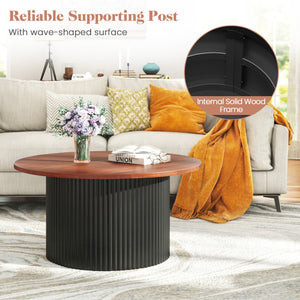 Round Coffee Table with Solid Wood Frame and Wooden Top-Walnut