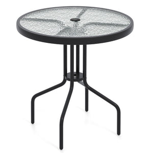 27.5 Inch Round Patio Dining Table with Rippled Tempered Glass Top for Backyard