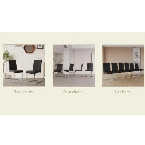 Modern Dining Chairs,PU Faux Leather High Back Upholstered Side Chair With C-shaped Tube Plating Metal Legs For Dining Room Kitchen Vanity Patio Club Guest Office Chair Set Of 4