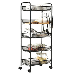 5 Tier Mesh Rolling File Utility Cart Storage Basket-Black