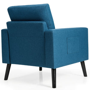 Mid-Century Upholstered Armchair Club Chair with Rubber Wood Legs-Gray