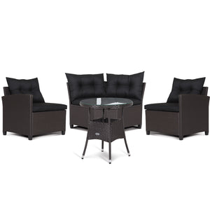 4 Pieces Patio Rattan Furniture Set Cushioned Sofa Glass Table-Navy