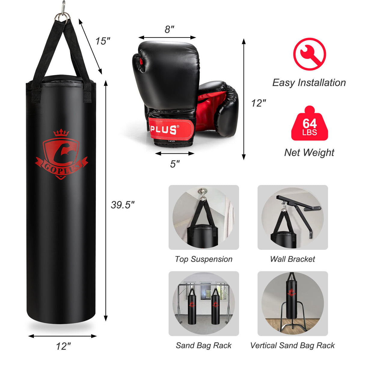 Filled Punching Bag Set for Adults- 56 lbs