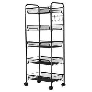 5 Tier Mesh Rolling File Utility Cart Storage Basket-Black