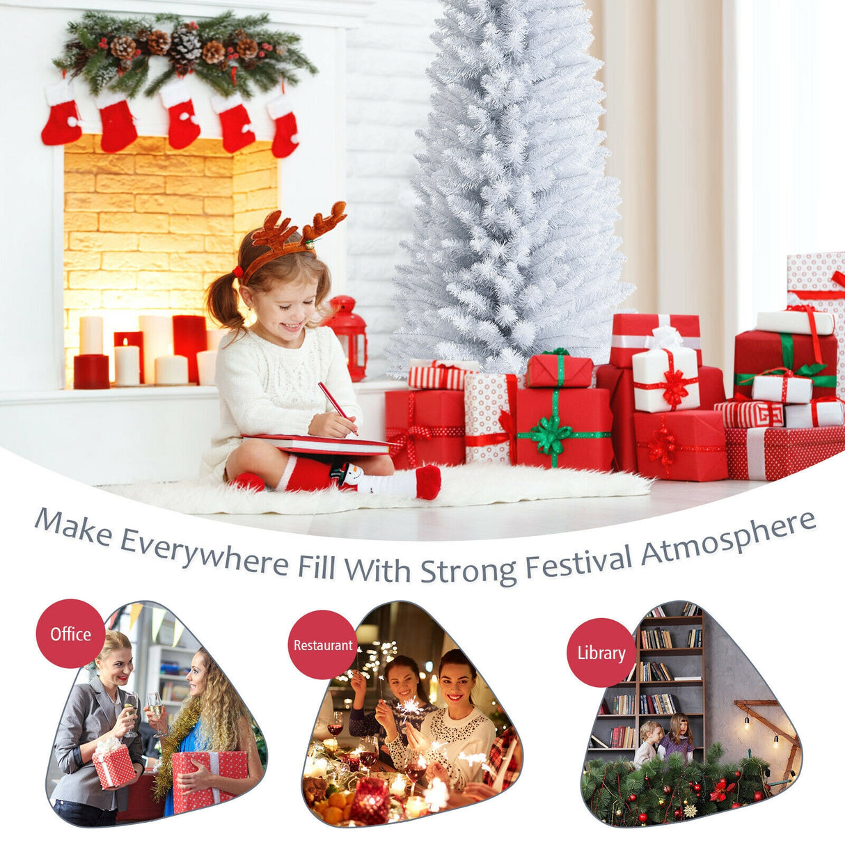 7 Feet Unlit Artificial Slim Christmas Pencil Tree with Metal Stand-7 ft