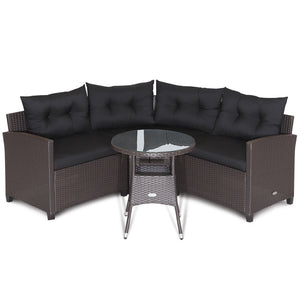 4 Pieces Patio Rattan Furniture Set Cushioned Sofa Glass Table-Navy