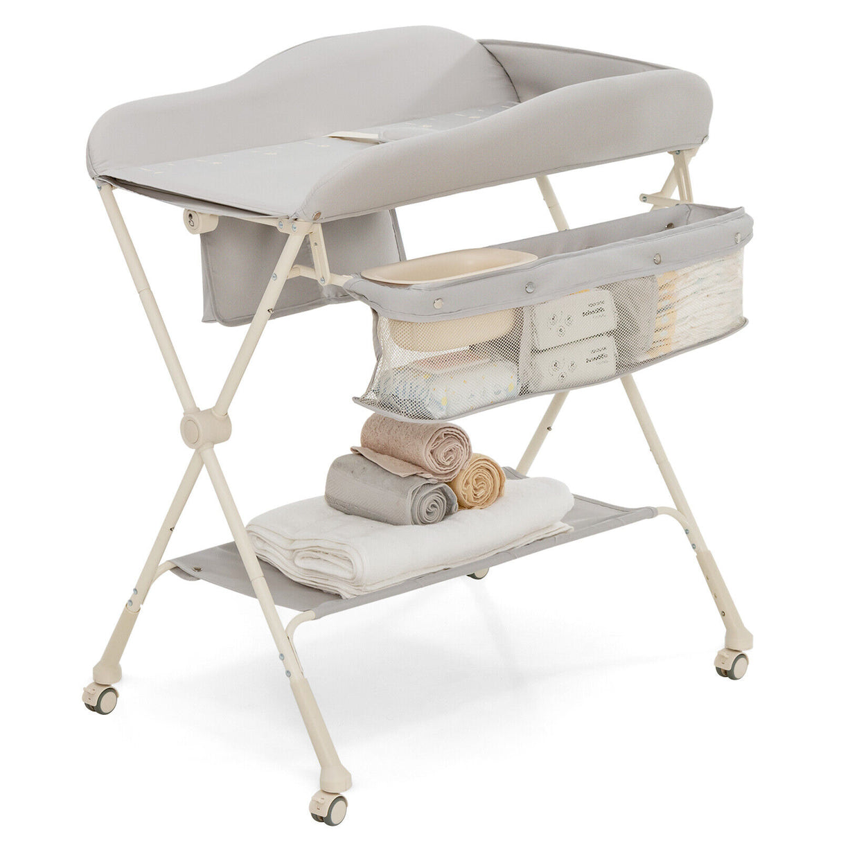 Baby Diaper Changing Table with Water Basin Wheel-Green