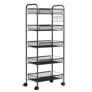 5 Tier Mesh Rolling File Utility Cart Storage Basket-Black