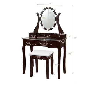 10 Dimmable Lights Vanity Table Set with Lighted Mirror and Cushioned Stool-Black