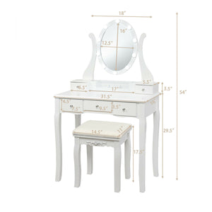 10 Dimmable Lights Vanity Table Set with Lighted Mirror and Cushioned Stool-Black