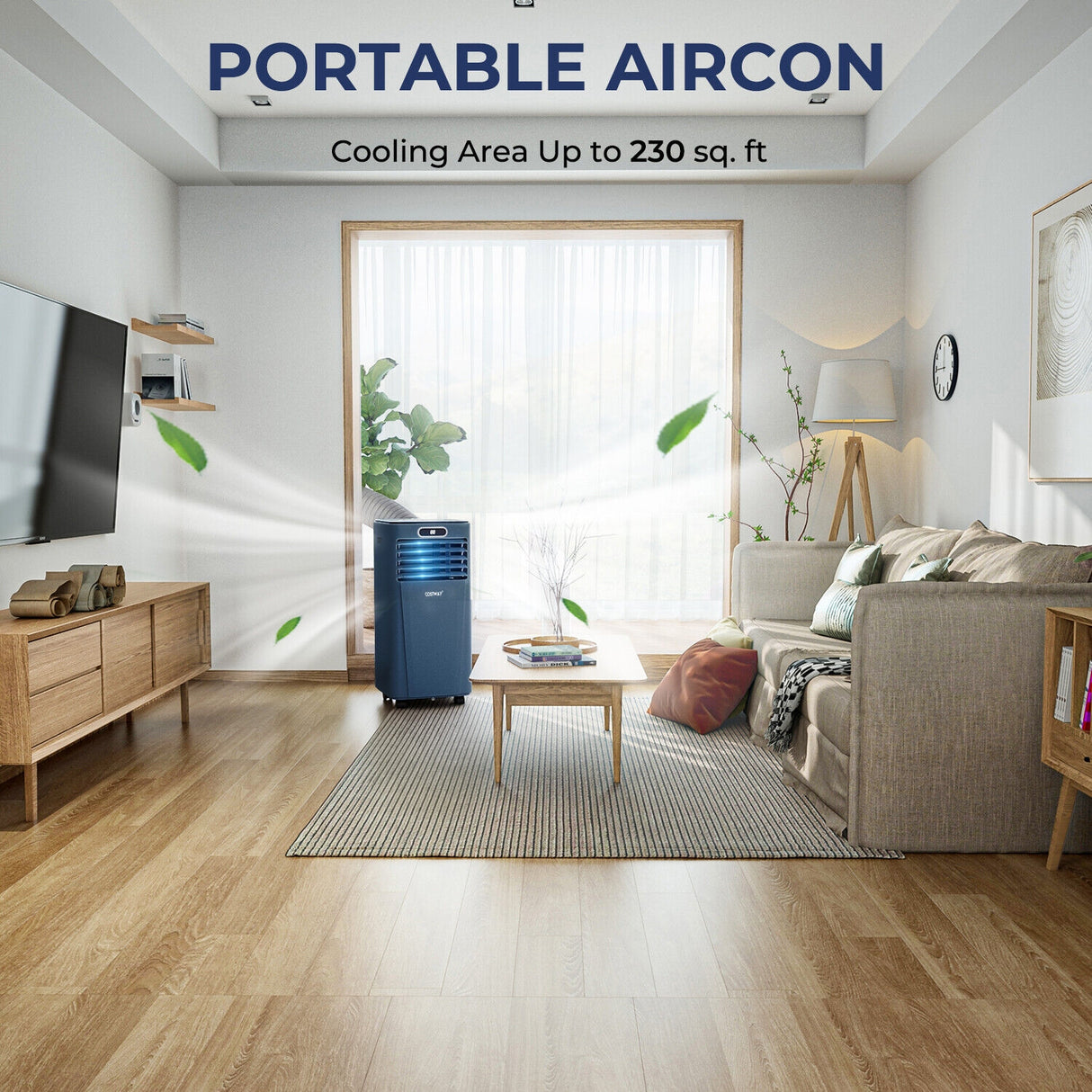8000BTU 3-in-1 Portable Air Conditioner with Remote Control-White