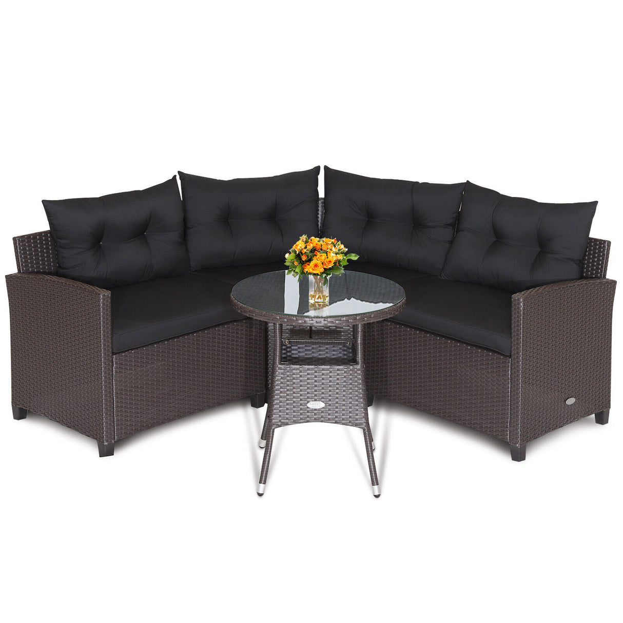 4 Pieces Patio Rattan Furniture Set Cushioned Sofa Glass Table-Navy